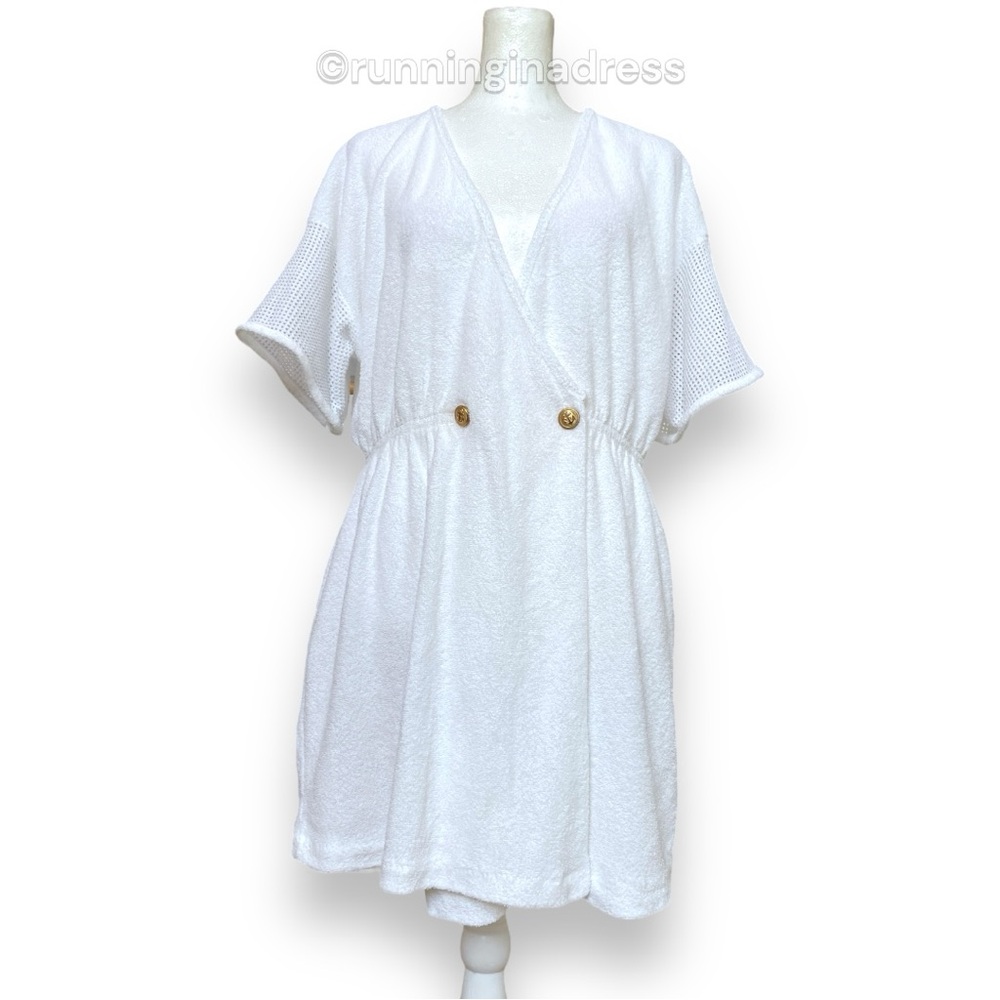 Vintage 80’s  Nautical Terrycloth Wrap Swim Cover Up Robe In White